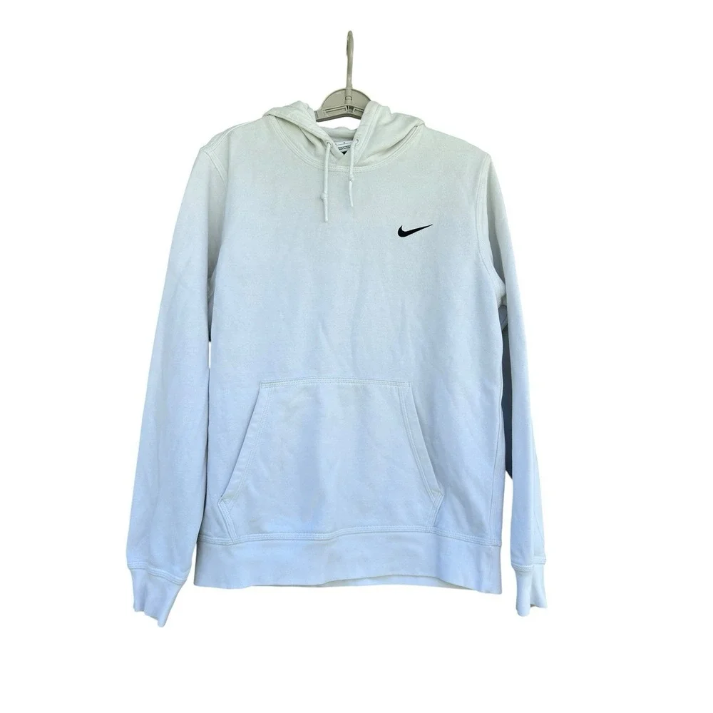 Nike Mens Pullover Hoodie White Fleece Embroidered Swoosh Logo Medium BH